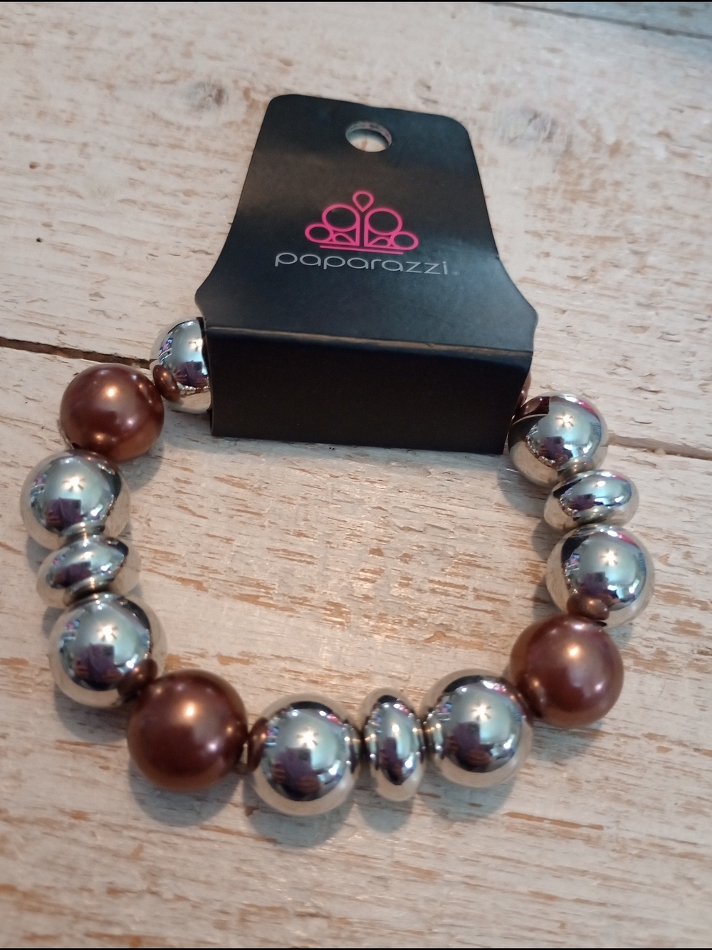 paparazzi Brown and Silver Mixed Bead Stretch Bracelet